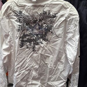 Men's White Graphic Casual Button Down Shirt